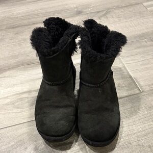 UGG Black Suede Boots with Fur Trim